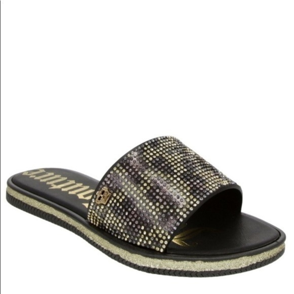 Juicy Couture rhinestone slides beaded bling Diamond cheetah sandal flats - Picture 4 of 4